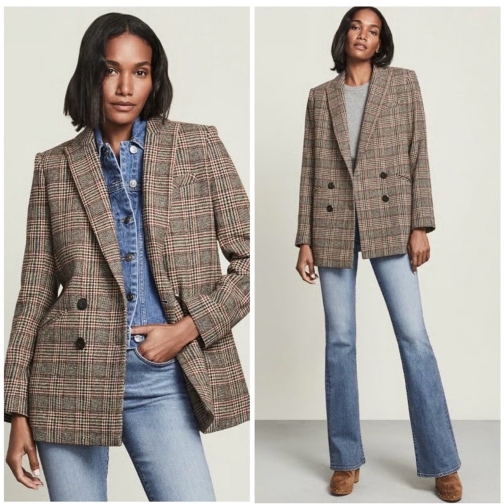 Veronica Beard Brown Plaid Double-Breasted Blazer